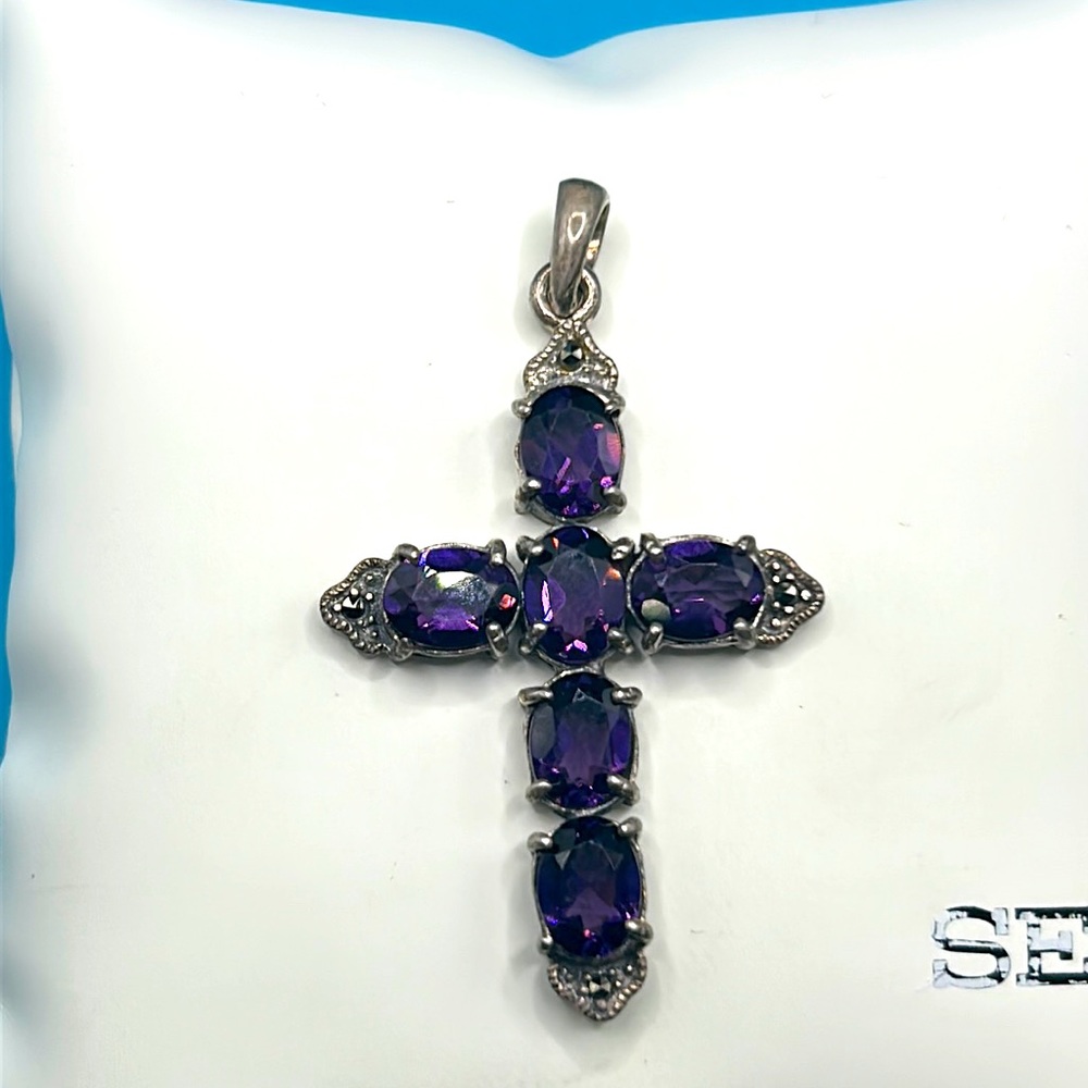 Amethyst and Silver Cross Pendant